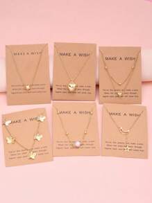 6pcs Minimalist Heart & Moon Pearl Pendant Necklace Set For Women, Great For Holiday, Party, Date, Daily Wear, Gift-Giving (Random Greeting Card Included) - Yellow Gold - View 5