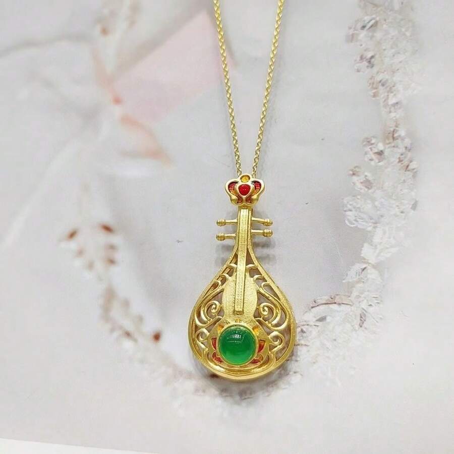 A Natural Chalcedony, Gold-Plated Craft Gem Inlaid Necklace Pendant, Fashion Jewelry, Women's Necklace Jewelry, Gem Necklace, Holiday Gift, Gift For Her. - Pipa C - View 1