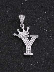 1pc Sparkling Initial Lettet & Crown Pendant  Chain Necklace A-Z Customized Name Alphabet Necklace For Women For Party - Silver - View 32
