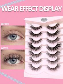 Asiteo 7 Pairs 3D Transparent False Eyelashes With Natural Delicate Faux Mink Lashes, 7 Styles Mixed Fluffy Curly Cat Eye Fake Eyelashes - Black - View 2
