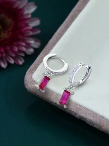1 đôi bông tai dài bằng Zirconium màu cho nữ bạc Sterling S925 trang sức cao cấp dành cho nữ làm quà tặng tiệc kỷ niệm quà tặng bông tai trang sức cao cấp - Bạc - Xem 8