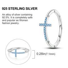 925 Sterling Silver Blue Zirconia Ocean Blue Cross Ring, Including Gift Box, 1pc, For Women's Romantic, Fashionable, Simple, Elegant, Everyday, Gifting, Versatile, Party - Sea Blue Ring - View 5