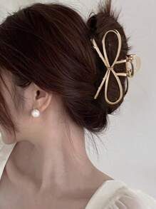 1 件简约发夹，带蝴蝶结和设计，适合女士，发夹发饰，发髻街头，学校爪夹发夹发夹发夹发夹发夹接发夹秋冬度假装女士