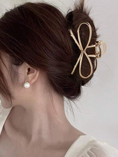1 件简约发夹，带蝴蝶结和设计，适合女士，发夹发饰，发髻街头，学校爪夹发夹发夹发夹发夹发夹接发夹秋冬度假装女士