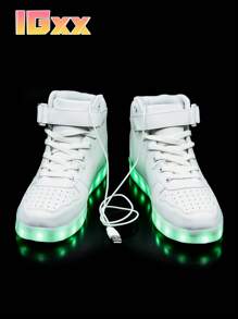IGxx 男女成人LED發光鞋，LED運動鞋男士女士款，可USB充電發光鞋，高幫勾環閃亮發光運動休閒鞋，適用於萬聖節、聖誕節，顏色為白色 - 白色 - 查看 4