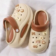 Women's Height Increasing Thick-Soled, Wear-Resistant, Fashionable Hollow Lace-Up Shoes, Flower Design With Removable Insole, Suitable For Beach And Vacation Wear