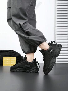 Nuevos zapatos deportivos para hombres, zapatillas gruesas en blanco/negro para jóvenes, de estilo callejero académico simple y moderno, zapatos para correr de malla transpirable antideslizantes. - Negro - Ver 2