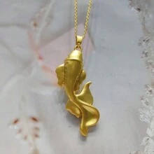 A Natural Chalcedony, Gold-Plated Craft Gem Inlaid Necklace Pendant, Fashion Jewelry, Women's Necklace Jewelry, Gem Necklace, Holiday Gift, Gift For Her. - Goldfish 1 - View 4
