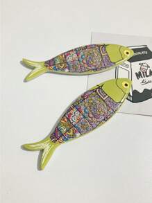 1pc Bohemian Style Multicolored Melamine Fish Shaped Embossed Refrigerator Magnet For Home Decoration And Festival