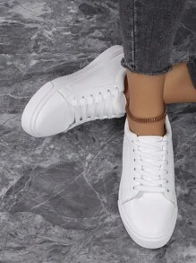2024 Women's New White Lace-Up Soft-Soled Comfortable Campus Style, Street Outdoor Casual Sneakers For Women