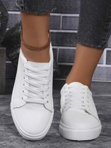 2024 Women's New White Lace-Up Soft-Soled Comfortable Campus Style, Street Outdoor Casual Sneakers For Women
