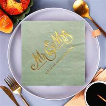 20 chiếc, 2 lớp khăn ăn cưới màu xanh lá cây xô thơm, khăn giấy ăn cocktail Mr & Mrs dùng để trang trí tiệc chiêu đãi, tiệc đính hôn, đồ dùng trang trí bàn tiệc bánh tráng miệng, tiệc cô dâu và chú rể, tiệc Giáng sinh - Như thể hiện trong hình ảnh - Xem 7