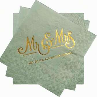20 Pcs, 2-Ply Sage Green Wedding Napkins Cocktail Mr & Mrs Beverage Paper Napkins For Reception Decorations Bridal Shower Engagement Party, Cake Dessert Table Supplies Bride And Bridegroom Party Favors,Christmas