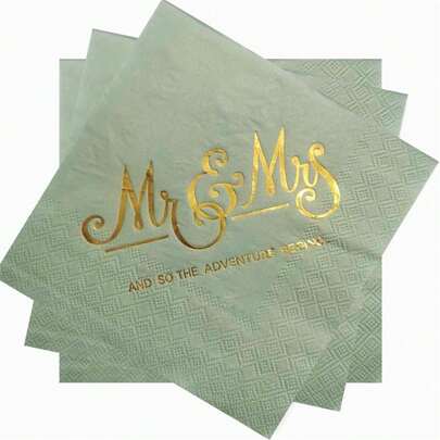 20 Pcs, 2-Ply Sage Green Wedding Napkins Cocktail Mr & Mrs Beverage Paper Napkins For Reception Decorations Bridal Shower Engagement Party, Cake Dessert Table Supplies Bride And Bridegroom Party Favors,Christmas