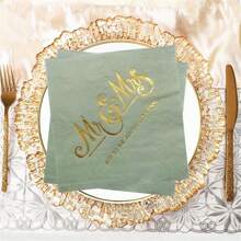20 chiếc, 2 lớp khăn ăn cưới màu xanh lá cây xô thơm, khăn giấy ăn cocktail Mr & Mrs dùng để trang trí tiệc chiêu đãi, tiệc đính hôn, đồ dùng trang trí bàn tiệc bánh tráng miệng, tiệc cô dâu và chú rể, tiệc Giáng sinh - Như thể hiện trong hình ảnh - Xem 6