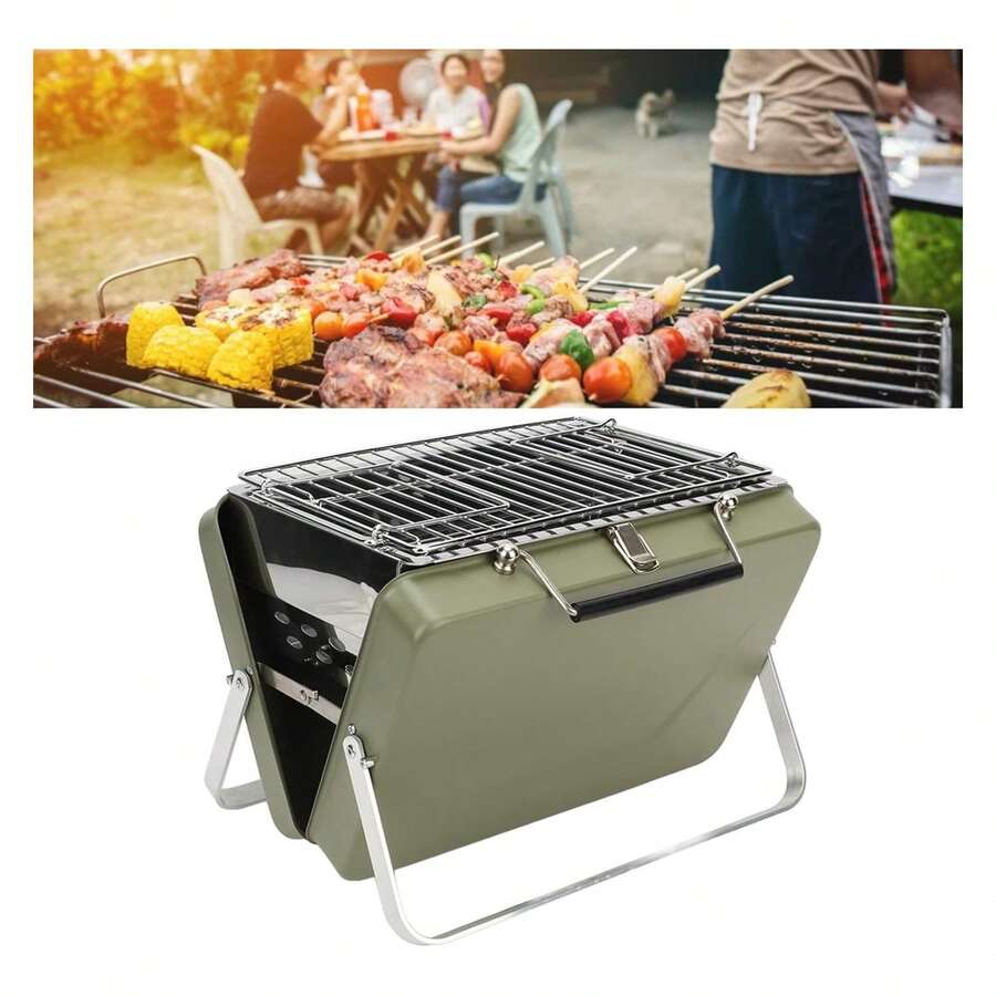 Folding Barbecue Grill, Portable Charcoal BBQ Grill Mini Wavy G For Backyard PicnicGreen Camping Sports - 彩色 - 查看 1