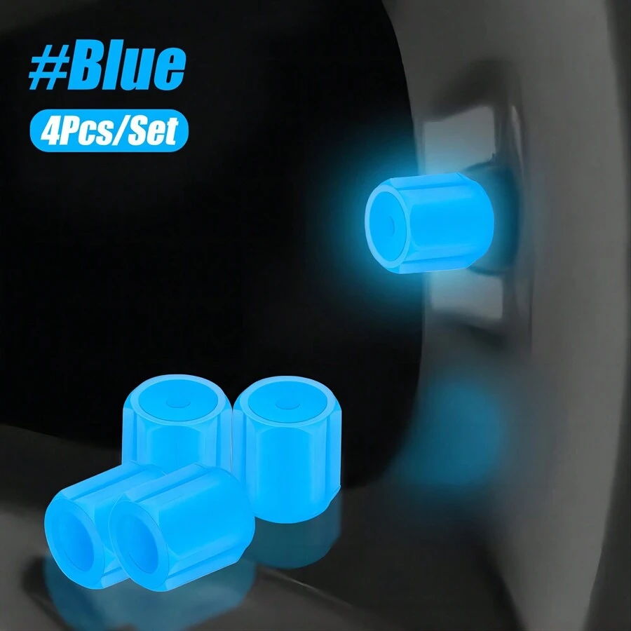 4 piezas Tapas para válvulas de neumáticos de coche con iluminación nocturna - Azul - Ver 1