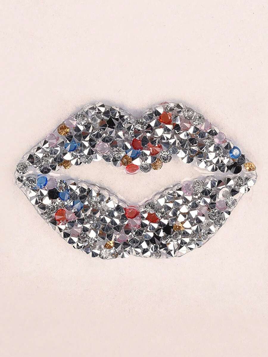 1pc Lip Design Hot Stamping Transfer Sticker, Crystal Rhinestone Lipstick Decal, For Clothing - Multicolor - View 1