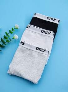 3 件装女士彩色字母印花透气中腰性感丁字裤运动内裤 - 彩色 - 查看 9