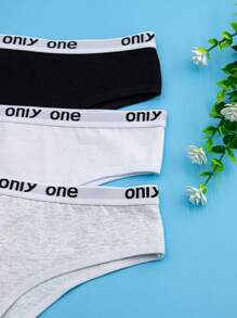 3 件装女士彩色字母印花透气中腰性感丁字裤运动内裤 - 彩色 - 查看 4