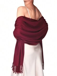 1pc Women Solid Color Silky Pashmina Shawl Wraps Soft Bride Bridesmaid Shawl For Formal Evening Party Wedding Accessories Women - A - View 15