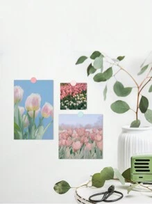 22pcs/Set (20pcs Decorative Cards + 2pcs Self-Adhesive Stickers) Artistic Tulip Flower Photography Mini Posters, Wall Home Decor Cards, Vintage Decorative Stickers For Wall Postcards - Multicolor - View 3
