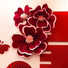 3 peças de Flores de Papel Crepom Plissado Tridimensional Bicolor, Vários Tamanhos, Adequadas para Decoração de Casamento, Festa e Aniversário - vermelho - Visão 9