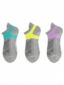 3 Pairs Mixed Color Yoga Socks, Non Slip Grip Sports Socks For Pilates Ballet Barre, Silicone Non-Slip Dancing Sports Indoor Pilates Floor Fitness Socks, Grip Socks, Gym