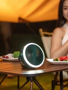 1入可充電2400毫安可攜式野營吊扇，雙用途兩段式夜燈四速風力戶外桌上露營吊扇，適用於客廳、臥室、宿舍、辦公室 - 彩色 - 查看 3