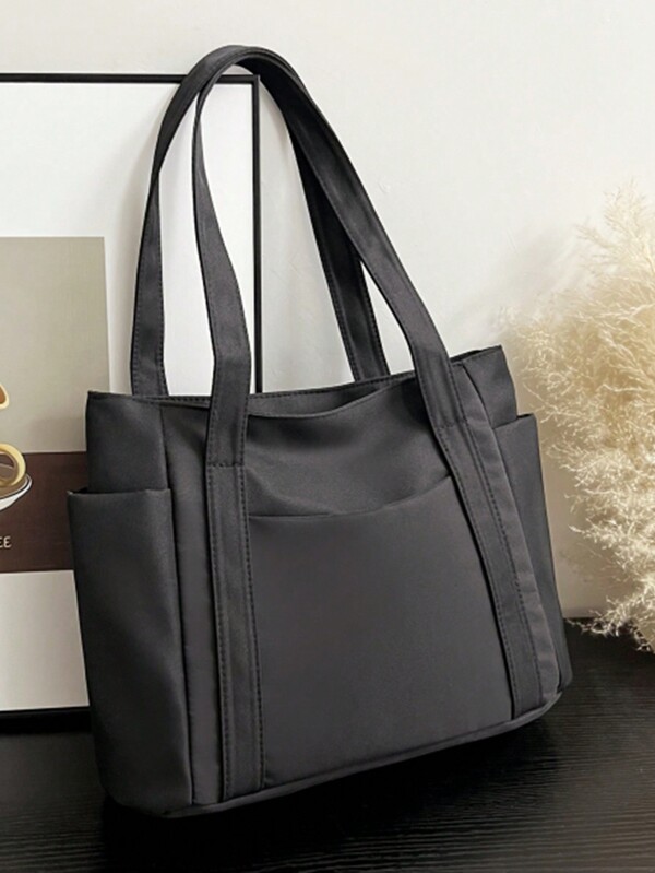 1pc Nylon Mult-Pocket Tote Bag For Women, Practical, Versatile, Large Capacity Shoulder Bag,Preppy Book Bag For Book Week, Large School Tote Bag, Multiple Compartments, Perfect For Beach, School, Work & Daily Use, Literary School Bag & Book Bag For Women Or Students, Perfect For Books, Shopping, Back To School And More, Literary School Bag For Teens, School Supplies, School Bag, School Handbag, School Bookbag, Back To School Bags, Waterproof, Lightweight, Portable, Foldable, Classic Casual, Suitable For Teen Girls Women College Students, Perfect For Back To School, First Day Of School