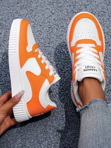 Zapatillas deportivas de color bloque antideslizantes cómodas y transpirables para mujer, de última tendencia, resistentes al desgaste, ideales para deportes y ocasiones informales al aire libre - Naranja - Ver 3