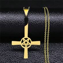 Inverted Cross Occult Pentagram Necklace Upside Down Cross Gothic Satan Necklaces  Satan