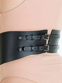 1 chiếc thắt lưng bản rộng màu đen có thể điều chỉnh cho nữ, thắt lưng thời trang, kiểu dáng corset, Halloween, mùa hè, trường học - màu đen - Xem 4