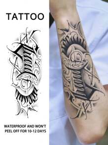 Tatouage temporaire de lettre anglaise avec décoration créative de style européen, imperméable à l'eau et à la transpiration, durée de 1 à 2 semaines, jus d'herbes réaliste et faux noir non réfléchissant tatouages ​​pour hommes, Autocollants de tatouage pour bras, poitrine, jambe, art corporel moderniste.