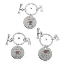 1入組不鏽鋼2024畢業季圈個性化鑰匙扣吊墜，適用於同學和老師的紀念禮物 - 鋼色 - 查看 1