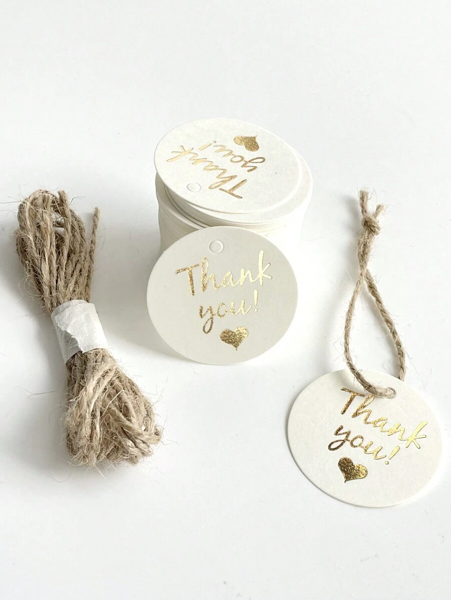 100pcs DIY Thank You Gift Tags, White Round Paper Gift Packaging Tags (With Strings), Suitable For Weddings, Birthday Parties, Favors - Great For Baking, Gifting, Etc!
