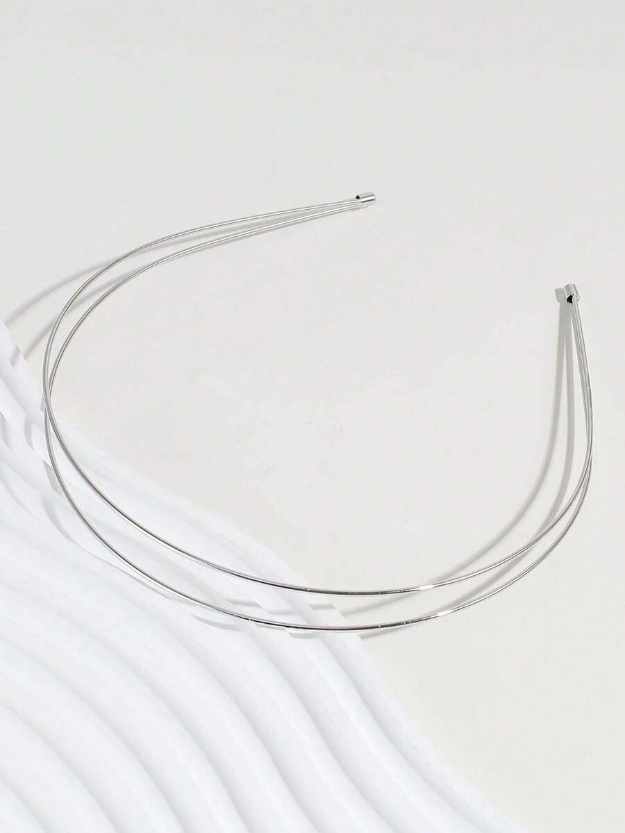 1入組雙層合金髮箍，金屬亮澤薄條疊加極簡風髮箍 - 多色 - 查看 1