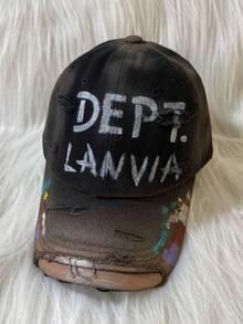 男士塗鴉噴漆棒球帽, 字母磨損棒球帽, 街頭嘻哈獨特彎邊帽 - 棒球帽 - 查看 3