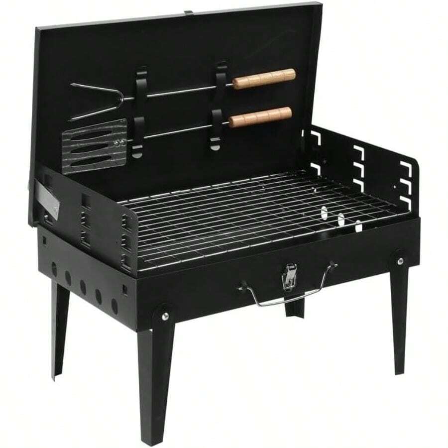 Portable Black Square Charcoal Grill Cast Iron - 彩色 - 查看 1
