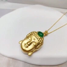 天然玉髓黃金雕刻寶石嵌入項鍊吊墜，時尚珠寶，女士項鍊珠寶，寶石項鍊，假日禮物，她的禮物。 - 佛頭S - 查看 4