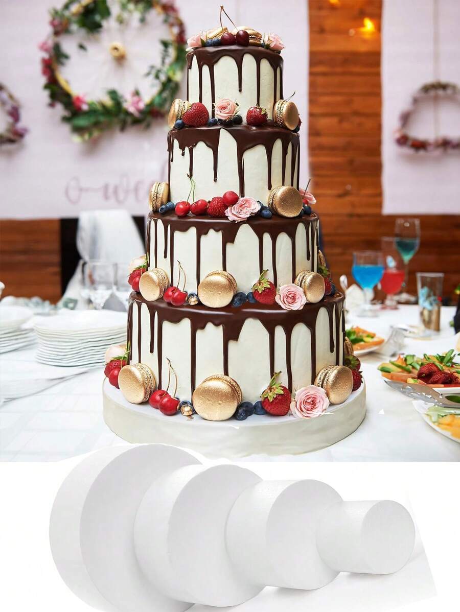 多款尺寸白色仿真蛋糕，蛋糕仿真層次組合，適用於裝飾、手工藝、烘焙展示、婚禮蛋糕設計、生日蛋糕、派對 - 白色 - 查看 1