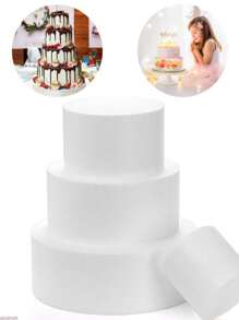 多款尺寸白色仿真蛋糕，蛋糕仿真層次組合，適用於裝飾、手工藝、烘焙展示、婚禮蛋糕設計、生日蛋糕、派對 - 白色 - 查看 5