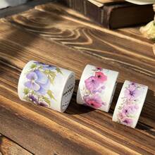 3卷/組復古花卉情景和紙膠帶組，花開富貴系列手帳禮盒裝飾貼紙，日記裝飾膠帶 - 彩色 - 查看 2