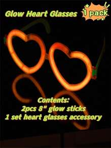 1pc Heart-Shaped LED Glasses + 1pc Neon Glasses, Glow In The Dark Party Favor Eyeglasses, Ideal For Adult Birthday Wedding New Year Party,Christmas