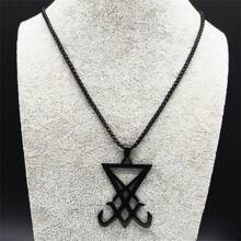 Sigil  Of Satan Stainless Steel Statement Necklace  Seal Of  LaVey Hidden Devil Long Necklace - Necklace - View 6