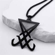 Sigil  Of Satan Stainless Steel Statement Necklace  Seal Of  LaVey Hidden Devil Long Necklace - Necklace - View 5