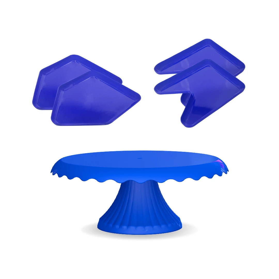 Kit Festa 1 Boleira Cake Renda 19CM + 2 Bandejas Pipa + 2 Bandejas Bandeirinha - Azul Royal - Visão 1