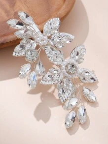 1入組簡約奢華風格女性金屬髮夾，鑲嵌鋯石的葉子設計，尖角造型夾子，歐美婚禮新娘伴娘髮飾頭飾 - 彩色 - 查看 3