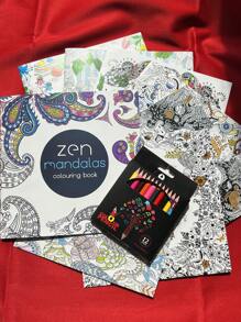 Conjunto de 8 libros para colorear de doble cara de 12 páginas, un total de 96 páginas, kit de pintura antistress, libro de colorear creativo DIY para estudiantes - Multicolor - Ver 1