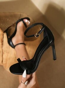 Giày sandal nữ kiểu Pháp mũi tròn gót mỏng màu đen, kiểu dáng châu Âu và Mỹ đa năng, quai cài một bên, hở mũi, gót cao gợi cảm, phù hợp với váy và giày thời trang. - màu đen - Xem 5